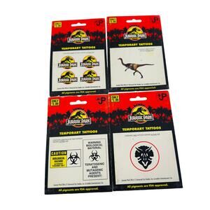 4 Jurassic Park Temporary Dinosaur Tattoos Lot Logo Biohazard Triceratops‎ Skull